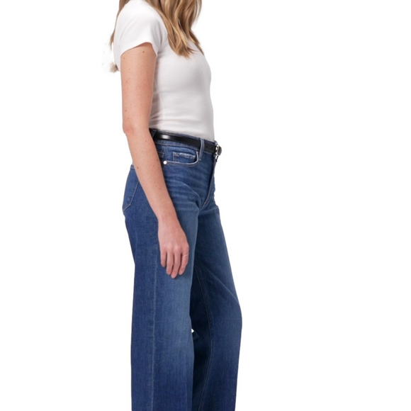 PAIGE Women’s Leenah wide leg full length vintage inspired distressed blue jeans - Picture 4 of 10